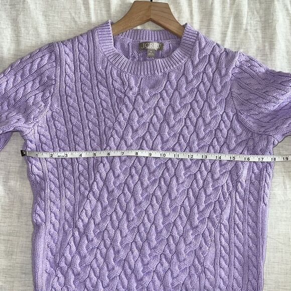 J. Crew Womens Cable Knit Purple Lavender Cotton Sweater Crewneck Size Medium - Picture 6 of 8